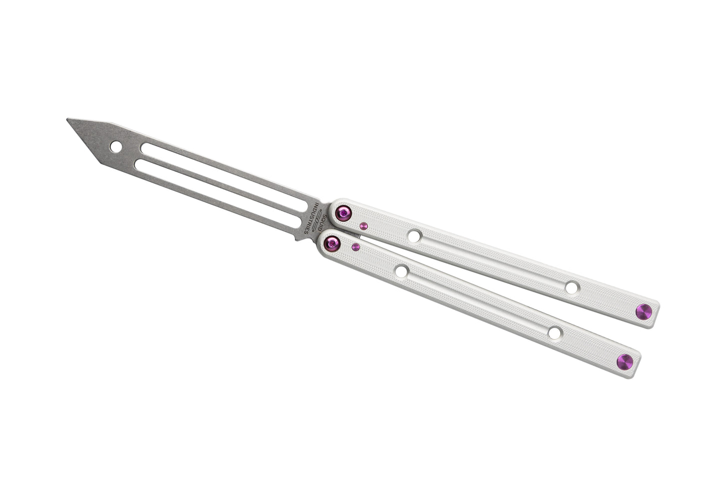 magenta titanium silver squidtrainer v4 balisong butterfly knife trainer  