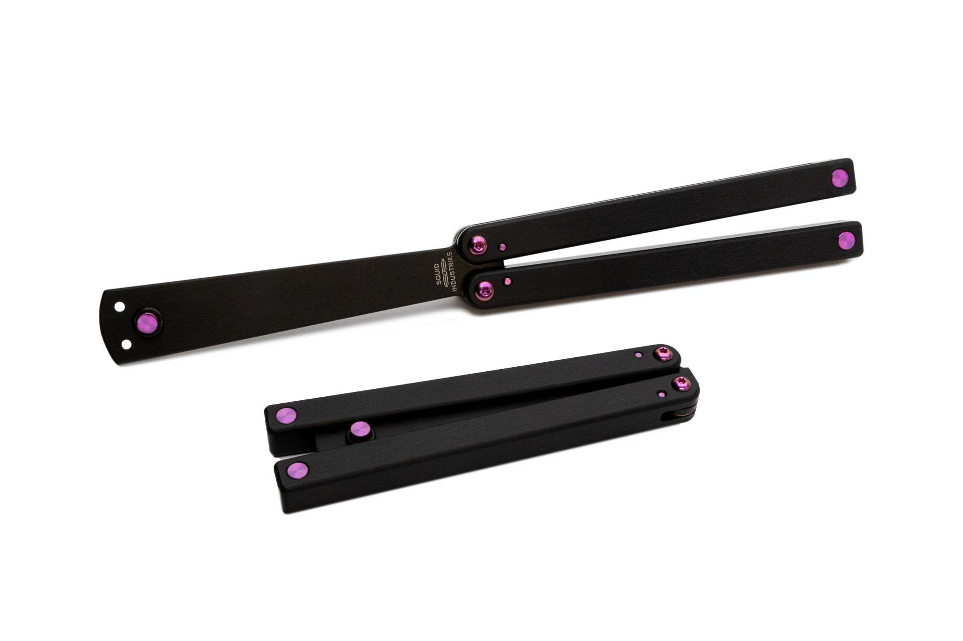 titanium magenta squiddy-b balisong butterfly knife trainer plastic fidget toy